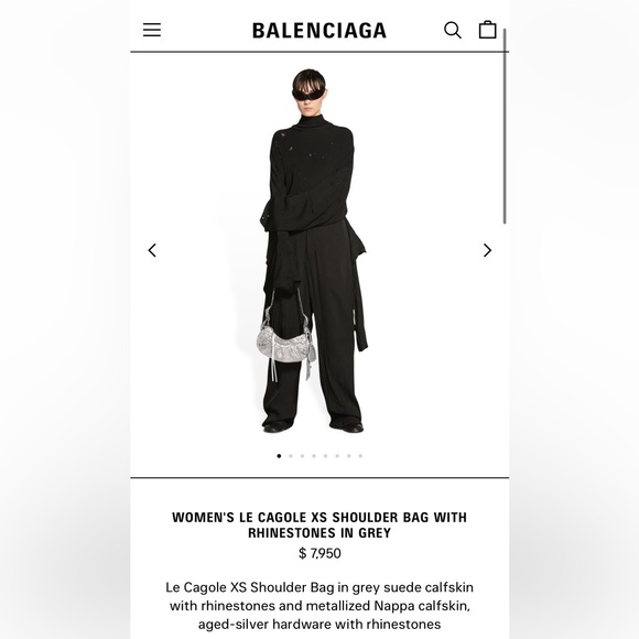 Balenciaga WOMEN'S LE CAGOLE XS SHOULDER BAG WITH RHINESTONES IN GREY - Picture 2 of 6